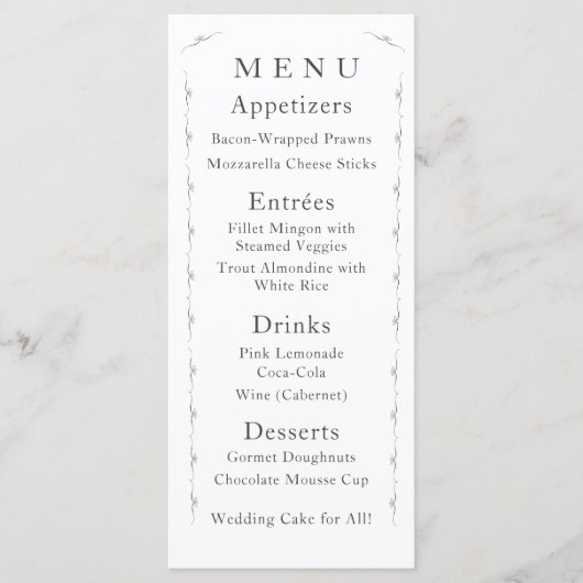 Gewoon katholiek wit bruiloft menu (Voorkant)