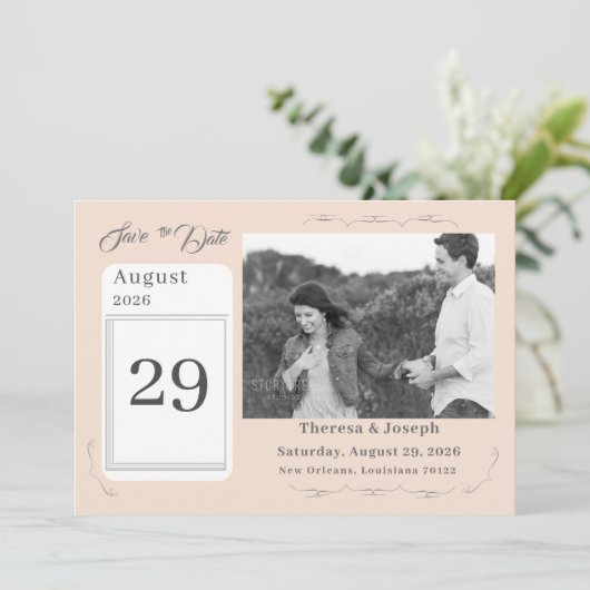 Gewoon katholieke bruiloft save the date (Staand voorkant)