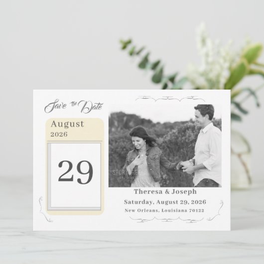 Gewoon katholieke bruiloft save the date (Staand voorkant)