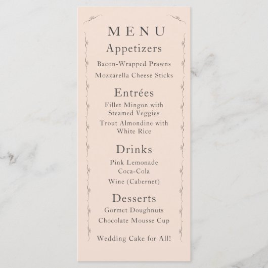 Gewoon katholieke champagne roze bruiloft menu (Voorkant)