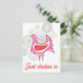 Gewoon kip in Schattige Grappig Roze Rood  Hen Briefkaart (Staand voorkant)