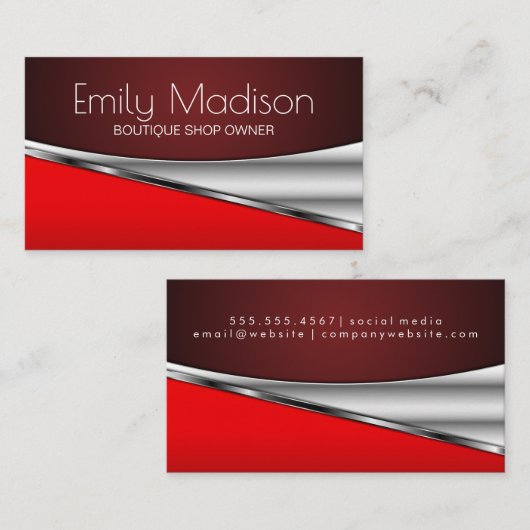 Gewoon Klassiek en Elegant / Red Metal Trim Visitekaartje (Voorkant / Achterkant)