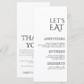 Gewoon klassieke bruiloft menu & dank je kaart (Voorkant / Achterkant)