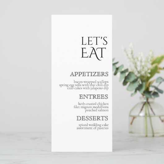 Gewoon klassieke bruiloft menu & dank je kaart (Staand voorkant)