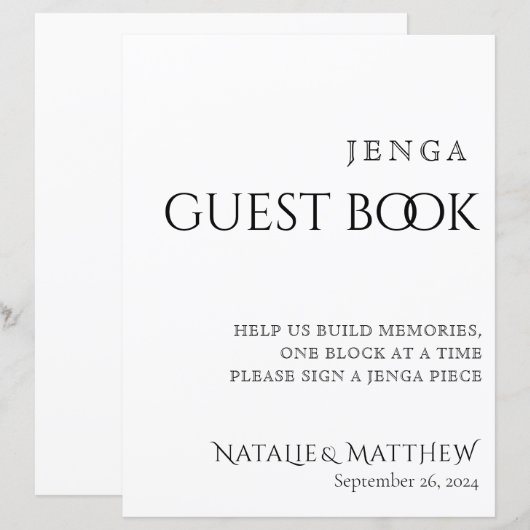 Gewoon klassieke Jenga gastenboek bruiloft (Voorkant / Achterkant)