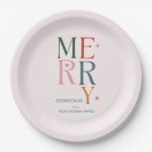 Gewoon kleurrijk vrolijk kerstroze papieren bordje (Voorkant)