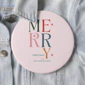 Gewoon kleurrijk vrolijk kerstroze ronde button 6,0 cm (In situ)