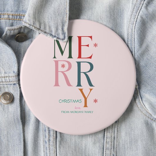 Gewoon kleurrijk vrolijk kerstroze ronde button 6,0 cm (In situ)