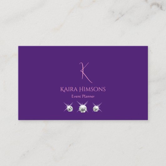Gewoon koninklijk Paars met monogram Logo en juwel Visitekaartje (Voorkant)