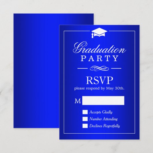 Gewoon Koninklijke Blauwe GraduPartij RSVP-kaart RSVP Kaartje (Voorkant / Achterkant)