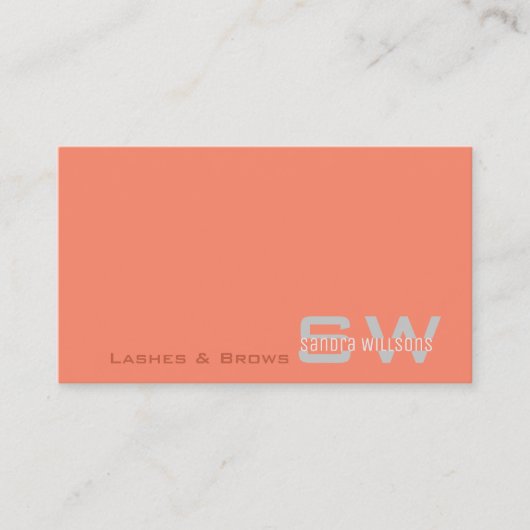 Gewoon koraal licht grijs met eenvoudige monogram visitekaartje (Voorkant)