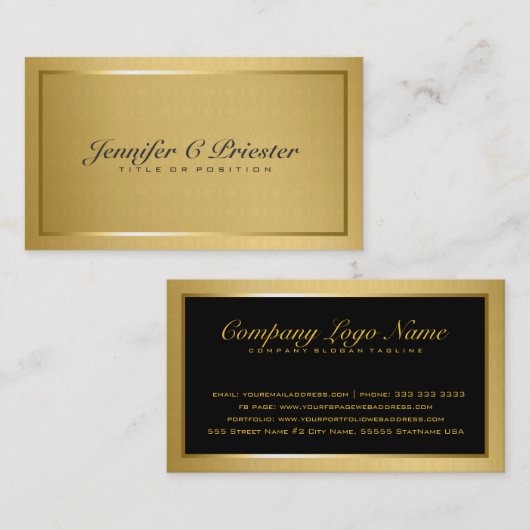 Gewoon legant metallisch goud en zwart 2 visitekaartje (Voorkant / Achterkant)