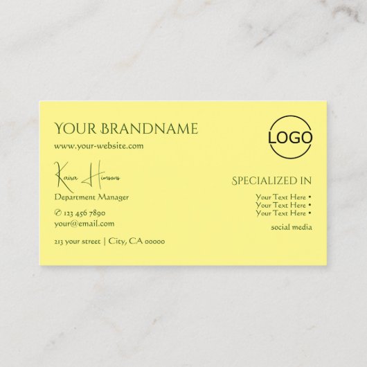 Gewoon lichtgeel met monogram Logo en juwelen Visitekaartje (Achterkant)