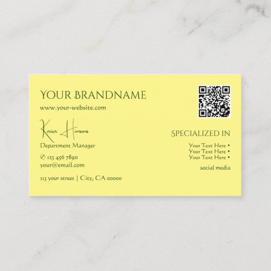 Gewoon lichtgeel met monogram QRCode en juwelen Visitekaartje (Achterkant)