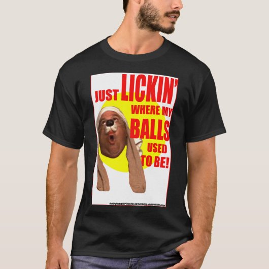 "Gewoon Lickin"...!" op een zwarte T-shirt (Voorkant)