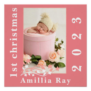 Gewoon lief roze baby meisje foto 1e kerst perfect poster