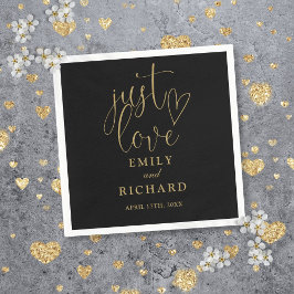 Gewoon Lief Script Elegant Zwart en Goud Trouwen Servet