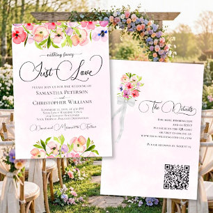 Gewoon Liefde Aquarel Wilde Bloemen QR Code Trouwe Kaart