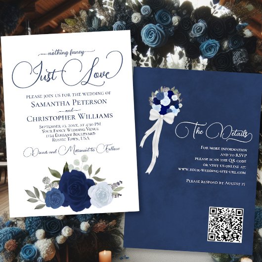 Gewoon Liefde Blauwe Rozen Boho Bloemen QR Code Br Kaart
