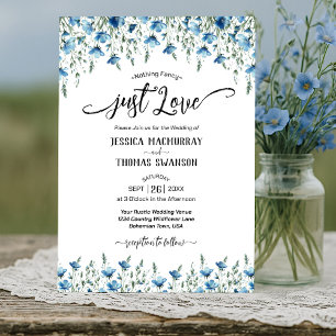 Gewoon liefde! Blue Boho Chic Wildflowers Wedding Kaart