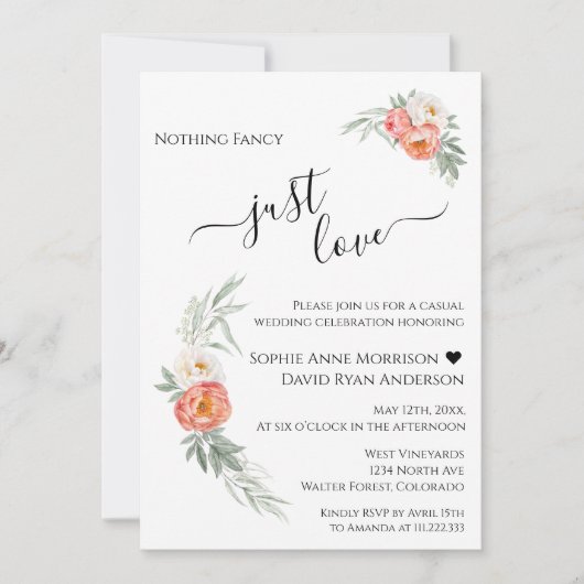 Gewoon Liefde Calligrafie Waterverf Bloem Bruiloft Kaart (Voorkant)