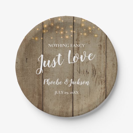 Gewoon Liefde Country Glam Rustieke Bruiloft Papieren Bordje (Voorkant)