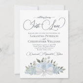 Gewoon Liefde Dusty Blue Boho Floral QR Code Bruil Kaart (Voorkant)