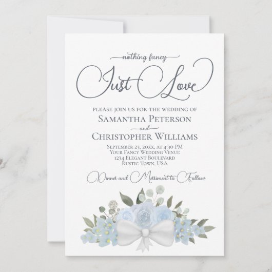 Gewoon Liefde Dusty Blue Boho Floral QR Code Bruil Kaart (Voorkant)