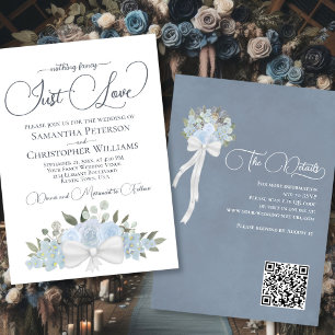 Gewoon Liefde Dusty Blue Boho Floral QR Code Bruil Kaart