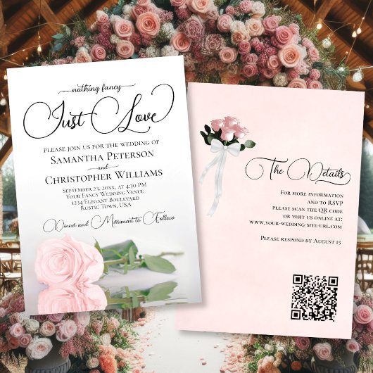Gewoon Liefde Elegant Blush Roze Rose QR Code Brui Kaart