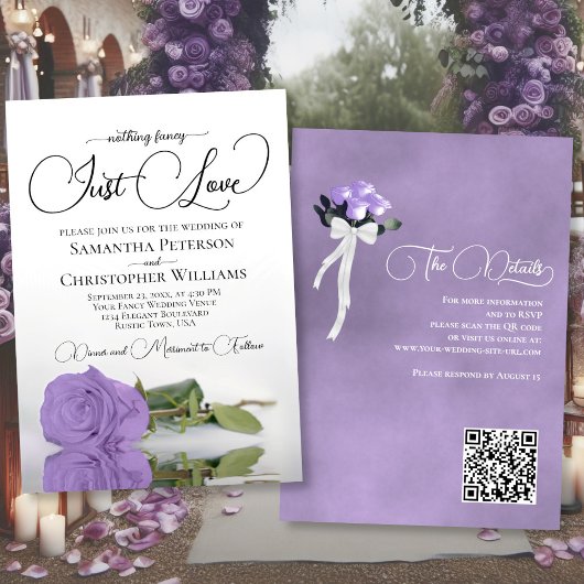 Gewoon Liefde Elegant Lavendel Roos QR Code Bruilo Kaart