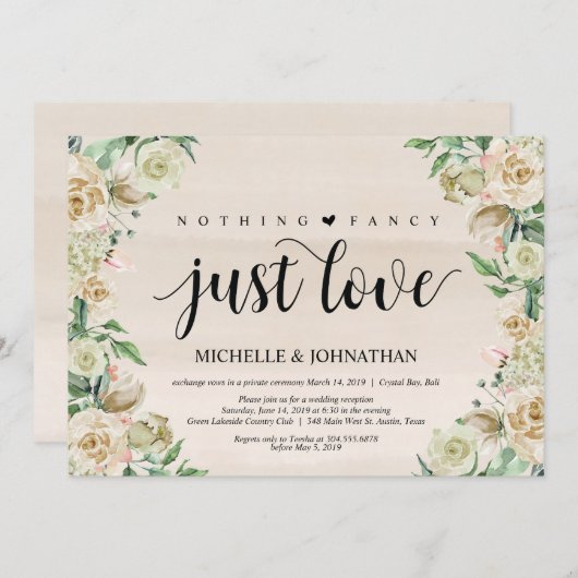 Gewoon liefde, Elopement Reception Kaart (Voorkant / Achterkant)