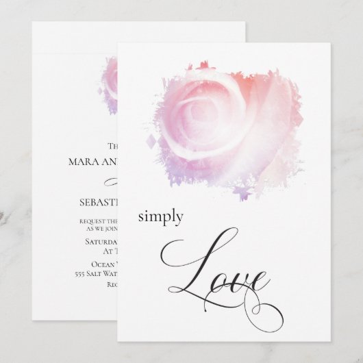 "GEWOON LIEFDE Pastel Roos Bloemenuitnodiging Kaart (Voorkant / Achterkant)