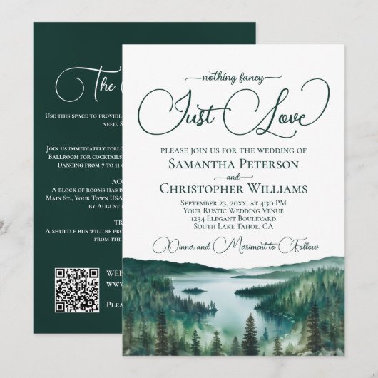 Gewoon Liefde Rustic Lake Tahoe QR Code Huwelijk Kaart (Voorkant / Achterkant)
