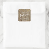 Gewoon liefde rustieke land glam bruiloft vierkante sticker (Tas)