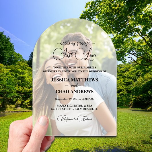 Gewoon Liefde Tekst Overlay Foto Bruiloft Acryl Uitnodigingen