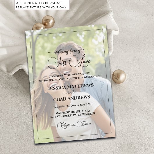 Gewoon Liefde Tekst Overlay Foto Bruiloft Kaart