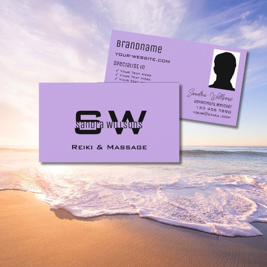 Gewoon Lila met Monogram en Foto Licht Paars Visitekaartje