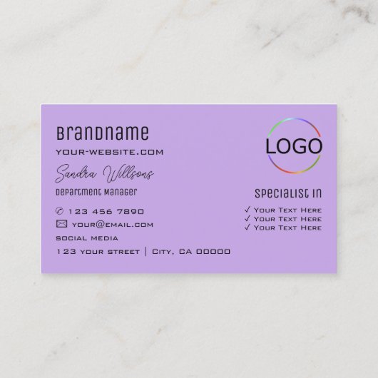Gewoon Lila met monogram en Logo Licht Paars Visitekaartje (Achterkant)