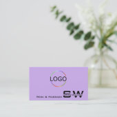 Gewoon Lila met monogram en Logo Licht Paars Visitekaartje (Staand voorkant)