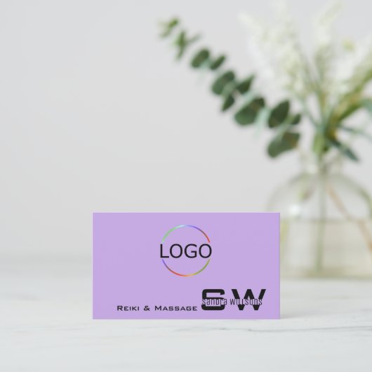 Gewoon Lila met monogram en Logo Licht Paars Visitekaartje (Staand voorkant)