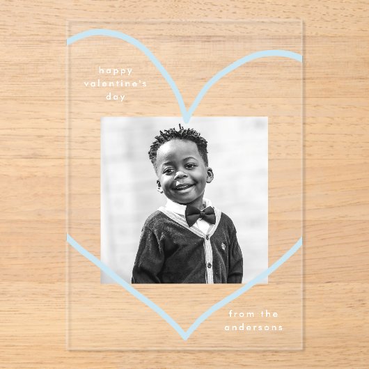 Gewoon Love Blue Heart Photo Valentijnsdag Acryl Uitnodigingen (Voorkant)