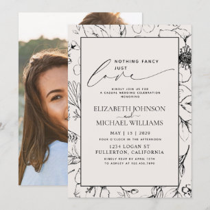 Gewoon Love Blush Black Botanical Photo Wedding Kaart