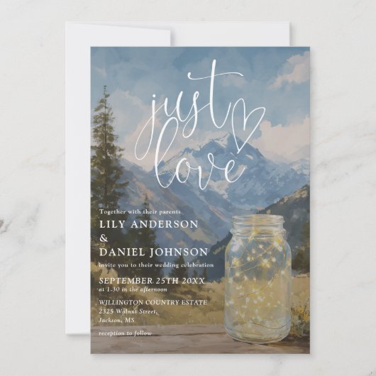 Gewoon Love Boho Berg Metselaars Pot QR Code Trouw Kaart (Voorkant)