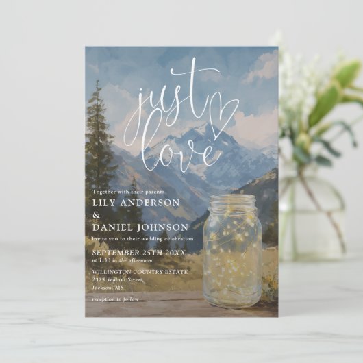 Gewoon Love Boho Berg Metselaars Pot QR Code Trouw Kaart (Staand voorkant)