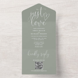 Gewoon Love Modern QR Code Salie Groene Trouw All In One Uitnodiging