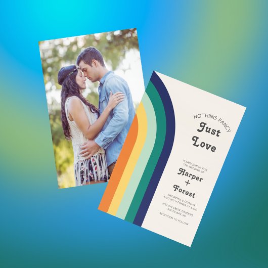 Gewoon Love Retro 70s Rainbow Photo Wedding Kaart