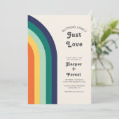 Gewoon Love Retro 70s Rainbow Photo Wedding Kaart (Staand voorkant)
