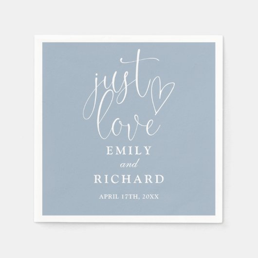 Gewoon Love Script Elegant Stof Blauw Huwelijk Servet (Voorkant)