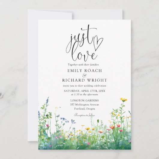 gewoon Love Script Wilde Bloemen Bloem Bruiloft Kaart (Voorkant)